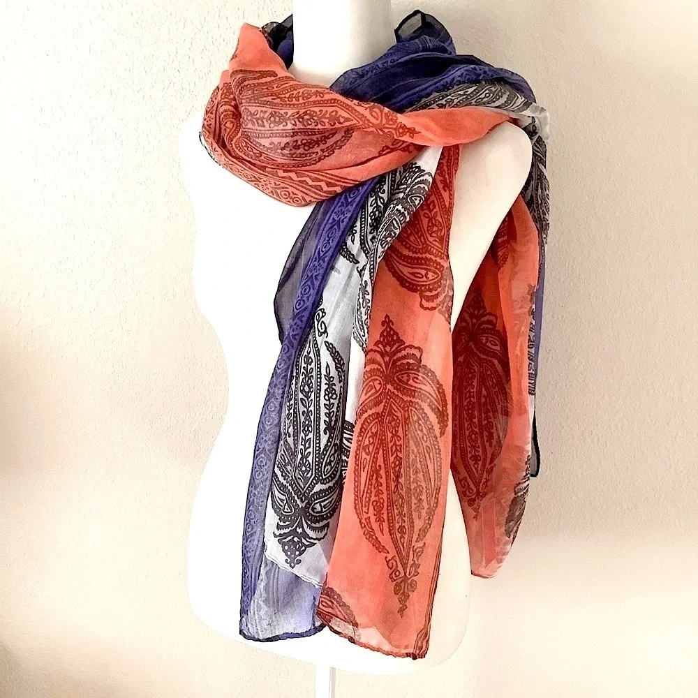 Block Print Scarf Wrap Sarong NEW Wearable Art Paisley Print Boho Festival Beach